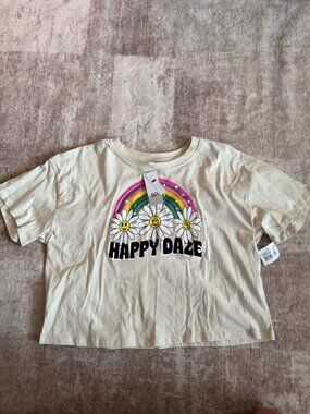 BP Girls Cropped T‑Shirt Cream Rainbow “Happy Daze” Size Medium NWT